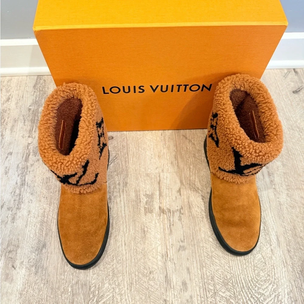 Louis Vuitton Suede Shearling Snowdrop Brown Ankle Booties - Picture 3 of 10